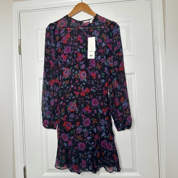 VERONICA BEARD Robin floral ruffle crepe mini dress 0 NWT - Picture 6 of 9